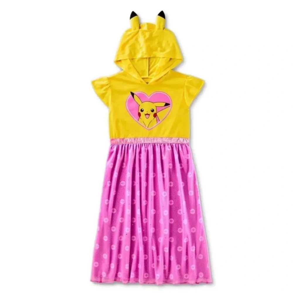 Girl's Pokemon Pikachu Pink Yellow Hooded Character Nightgown dress XS
